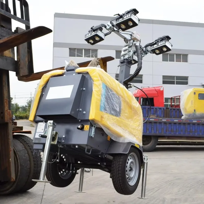 Trailer Mounted Generator Light Tower with High Brightness LED Lamps for Emergency Rescue and Road Work Site Use
