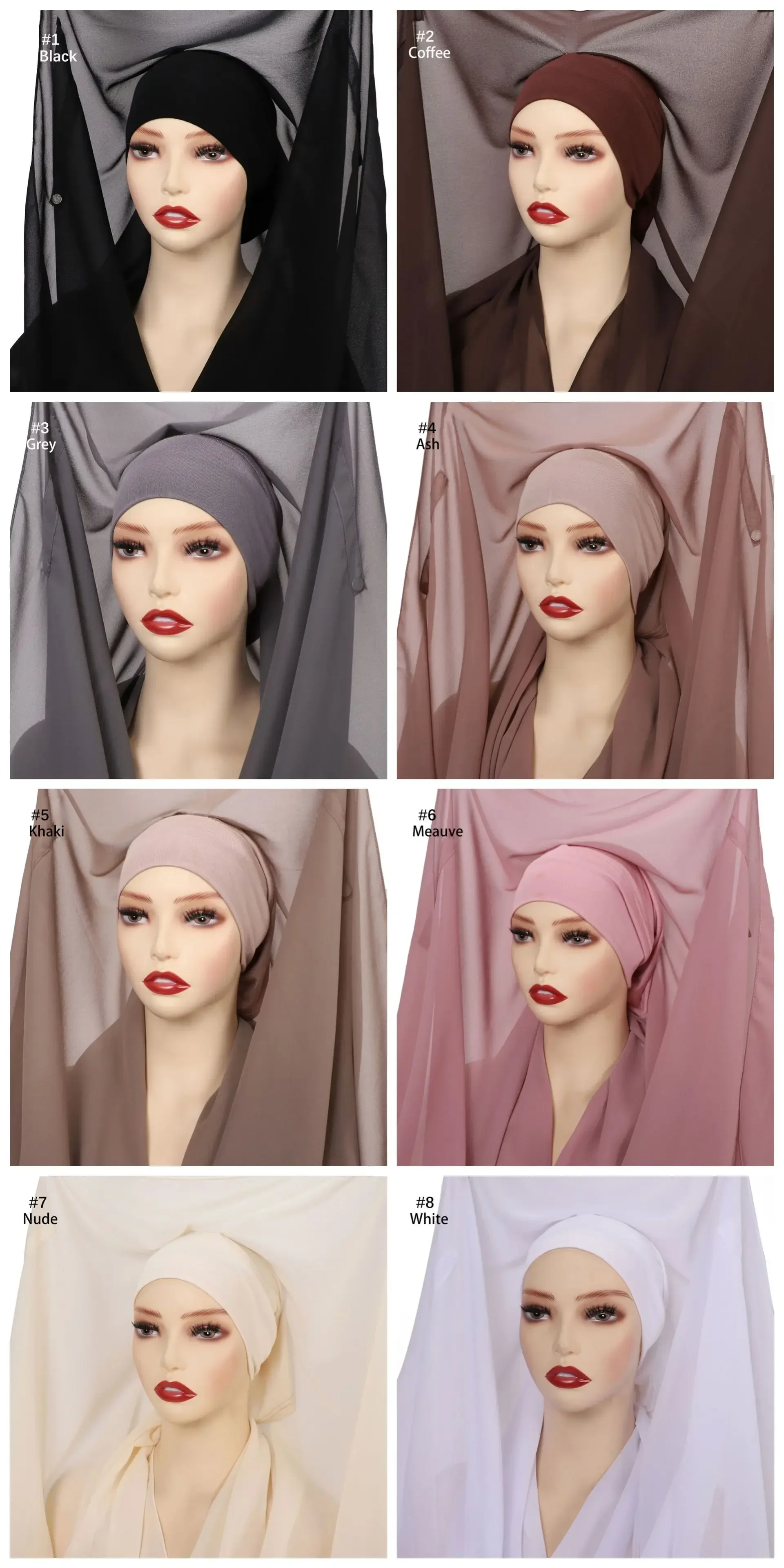 2pc/set Instant Chiffon Hijab With Modal Undercap Basic Stretchy Pullover Headscarf Outdoor Thin Breathable Sunscreen Head Wrap