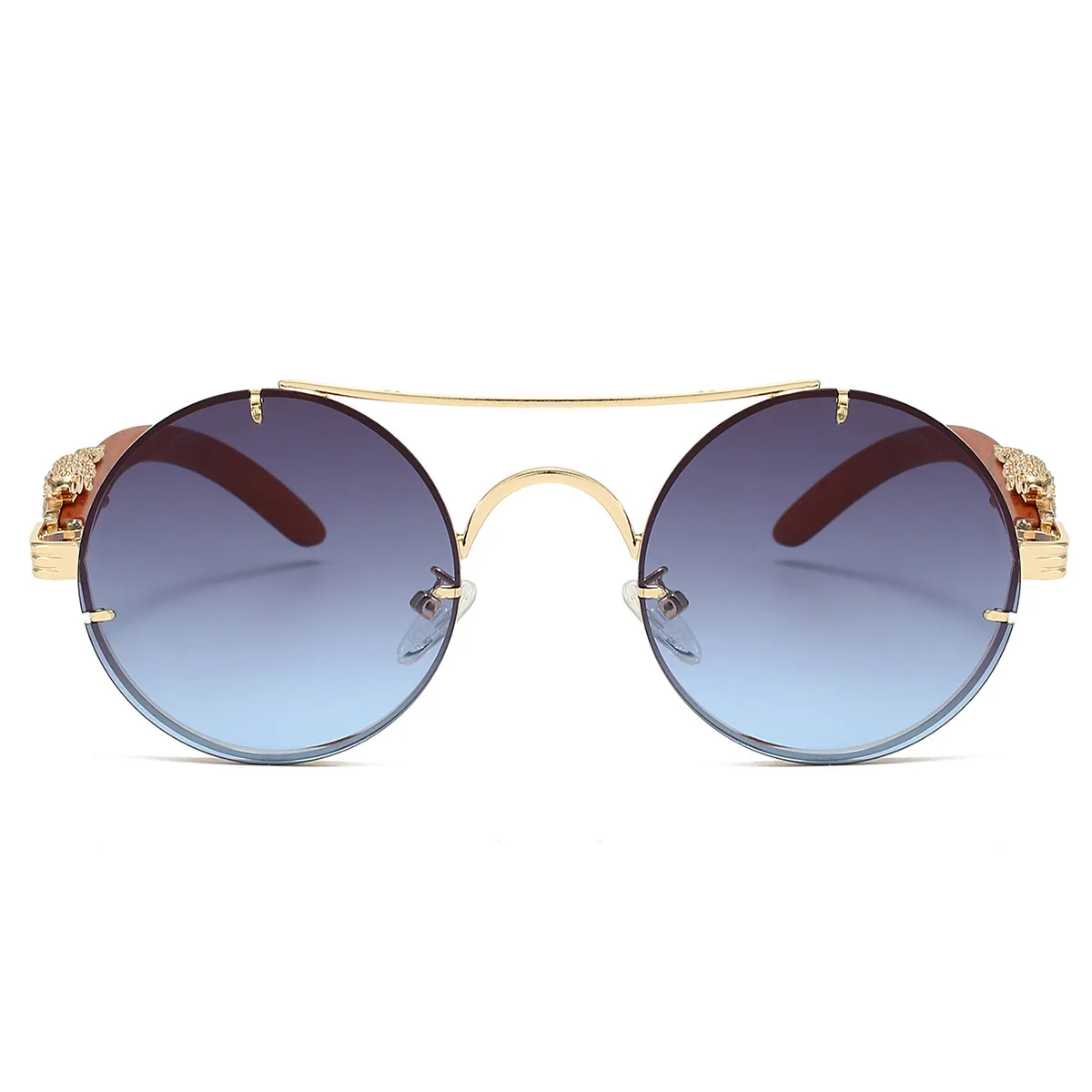 Neue Vintage Runde Sonnenbrille Für Männer Frauen Doppel Balken Leopard Kopf Modische Trendy Hohe Qualität UV Beständig Fahren Glasse – Detail 6