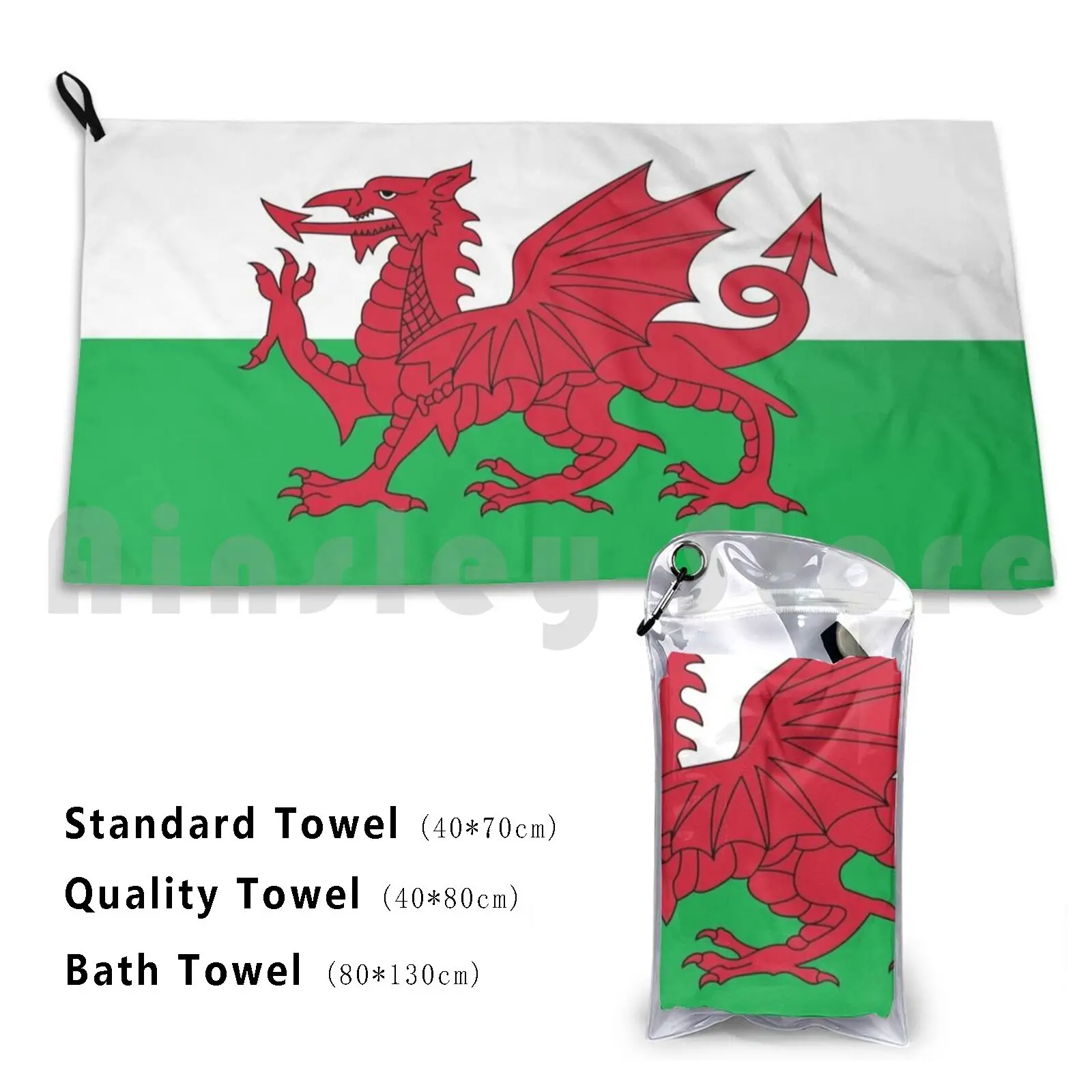 Welsh Flag Face Beach Towel Quick Dry Quality Towel Welsh Flag Welsh Flag Welsh Flag Patriotic Country Printed