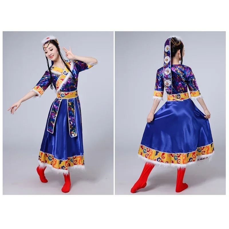 Tibetskie Kobiety Dorosłe Sztuka Test Taniec Kwadratowy Etniczny Występ 4-częściowy Zestaw