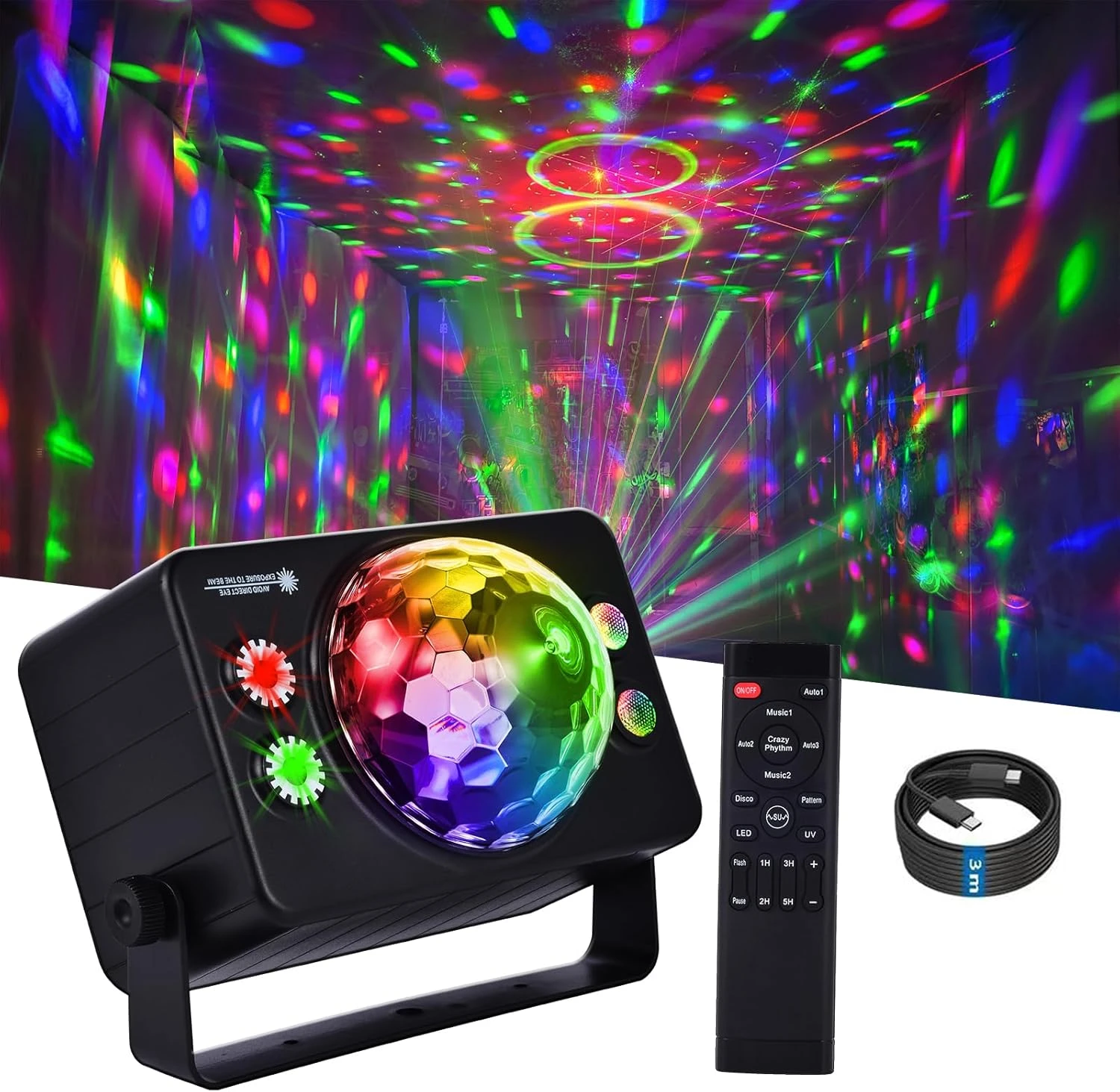 

Disco Ball Dj Party Light Laser Projector Light Red and Green Laser Uv, Led Light 6-Color Voice Controlled Flashing Light for Indoor Room, Outdoor Dance Pool, Party, Birthday, Carnival, Family Karaoke, Halloween, Christmas, Wedding Show Club