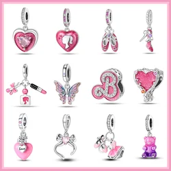 Pantoufles en cristal en argent regardé 2024, série Barbie, perles de charme, adaptées au bracelet Pandora original, cadeau de bricolage, mode 925