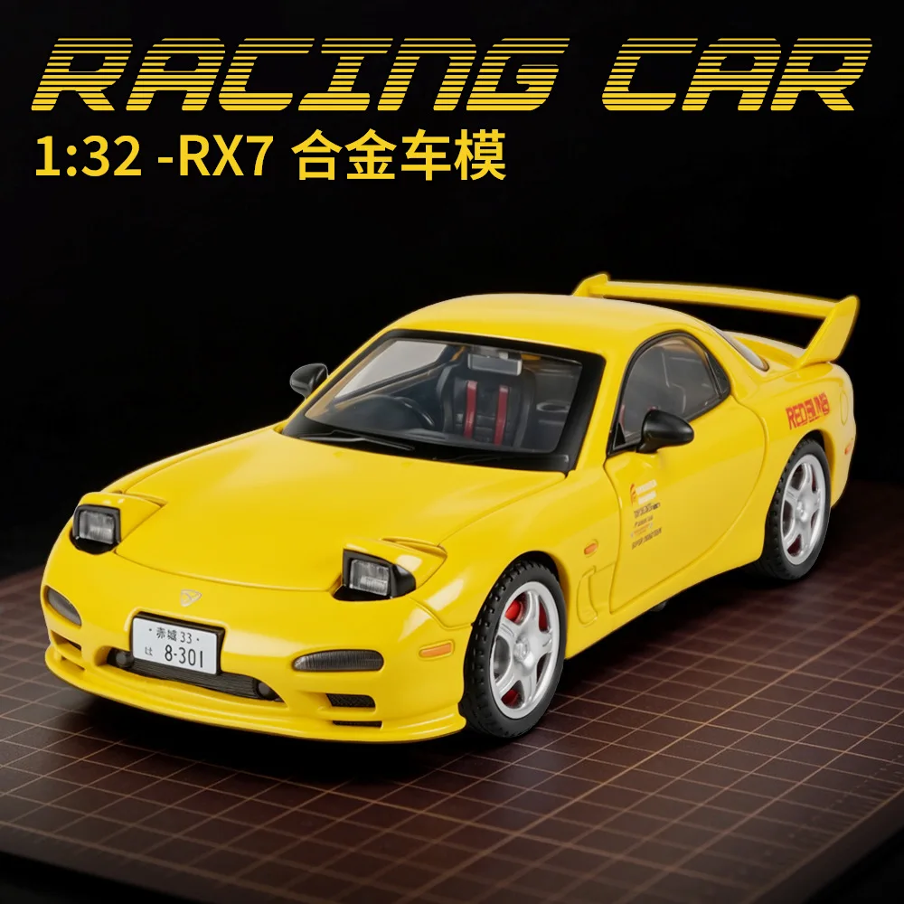 1:28 Alloy Metal Diecast Model Car Compatible With RX-7 FD3S Initial D JDM RedSuns Rotary Sports Car Living Study Room Toy