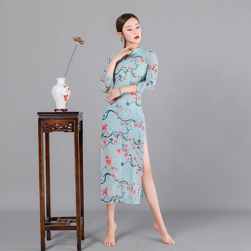 Classical dance practice suit, body rhyme, long gauze robe, elegant Chinese style, elegant performance suit, top, women's qipao