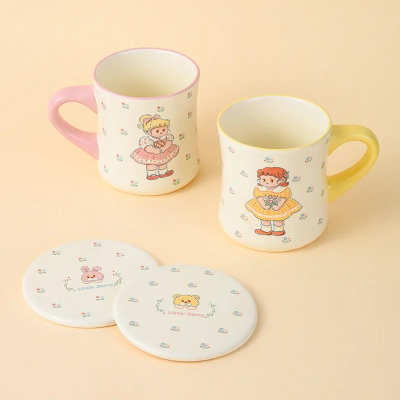 French Style Cute Girl Water Cup Ceramic Coffee Cups Home Party Coffeeware  Afternoon Tea Mug Set Dessert Plate Dinner Gift Mugs image 2