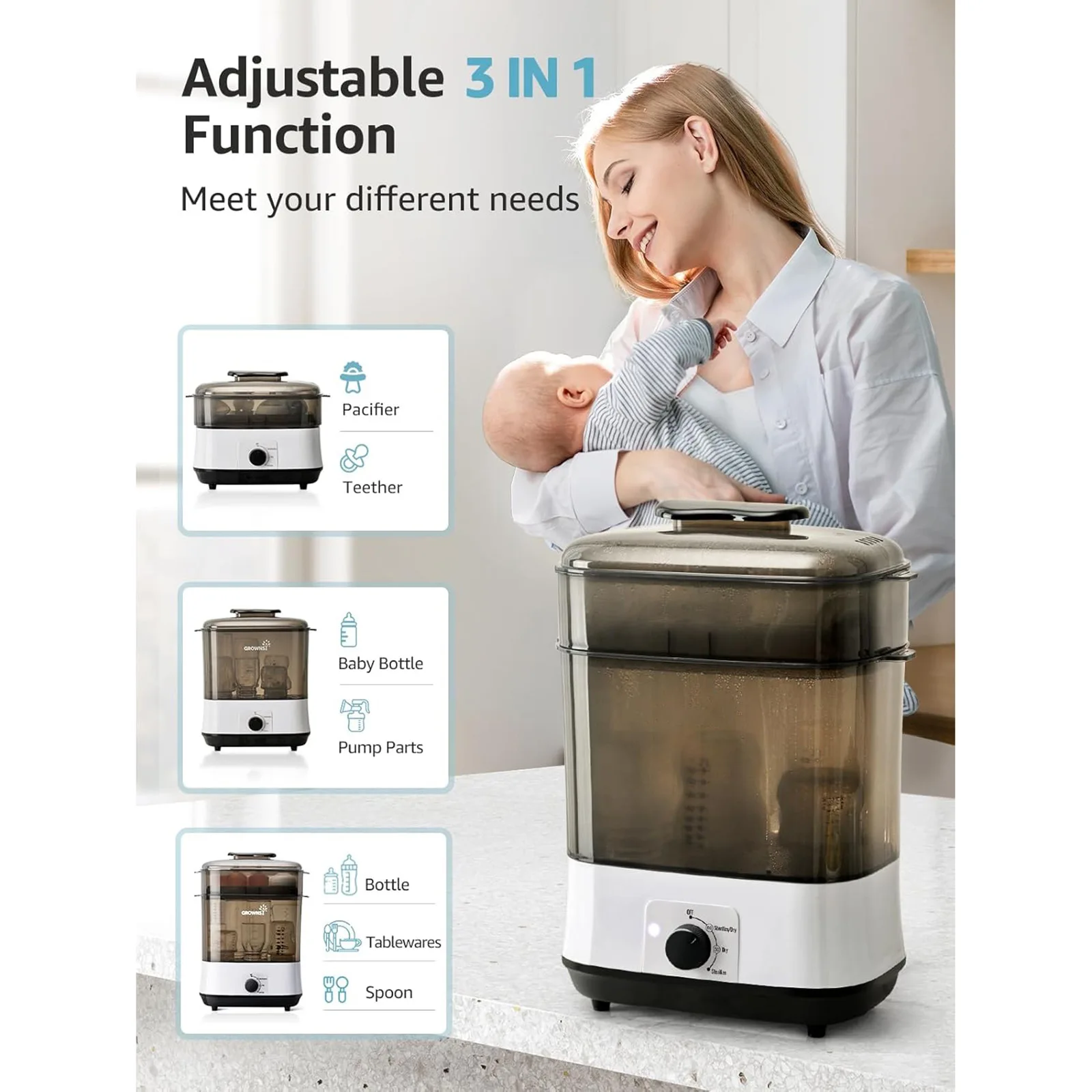 

Стерилизатор и сушилка для детских бутылочек 2-в-1 с отсеком для хранения аксессуаров для стерилизации детских бутылочек