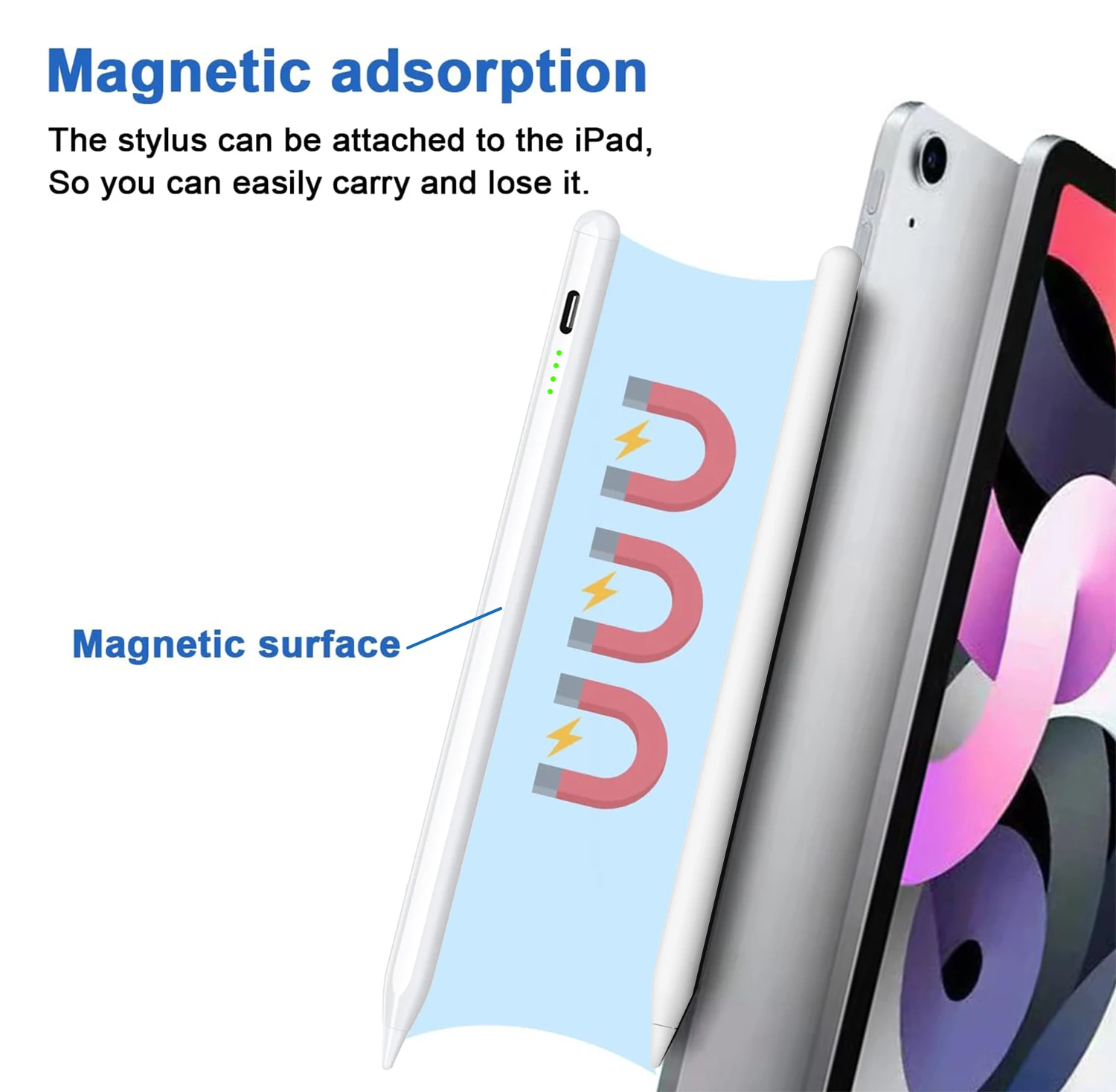 1.5mm Fine Point Stylus Pen, Universal Touch Screen Pencil for iOS & Android Tablets/Phones, Fast Charge, 12H Work, Magnetic Att