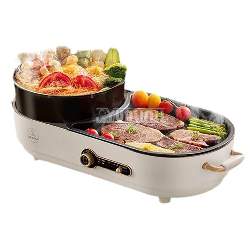 Multifunctional Electric Grill Hot Pot 2 In 1 Machine Non-stick Hotpot Cooker Barbecue Smokeless Hotpot With BBQ Grill