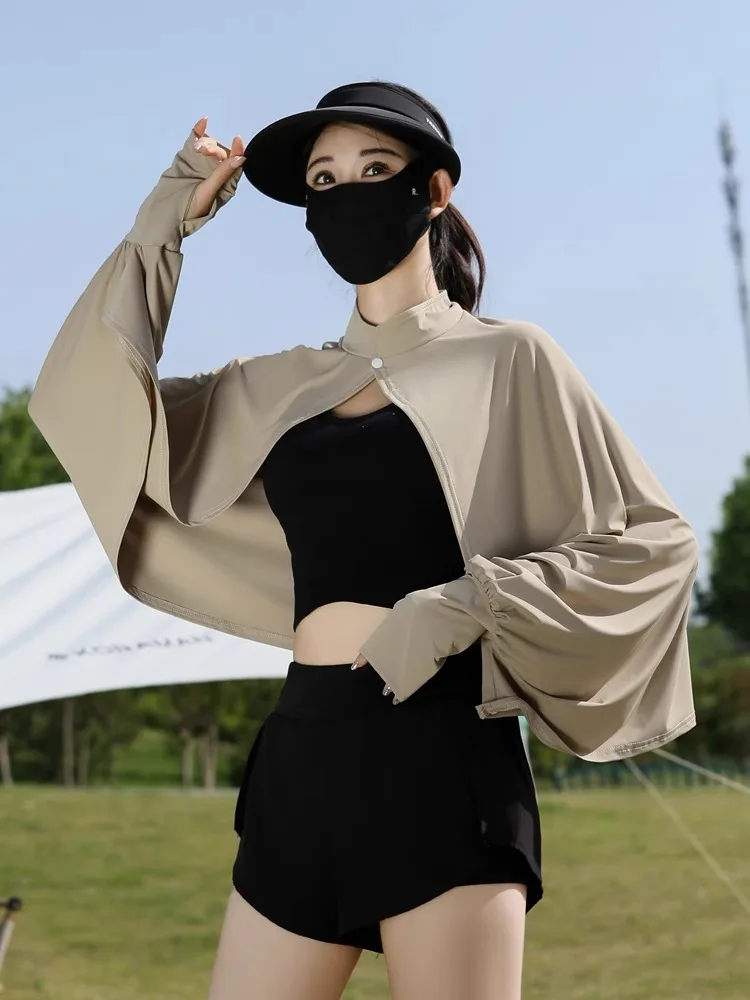 Sun Protection Long Sleeve Ice Silk Scarf Women's Summer Cycling Driving Cover up Loose Coat Lightweight Outerwear