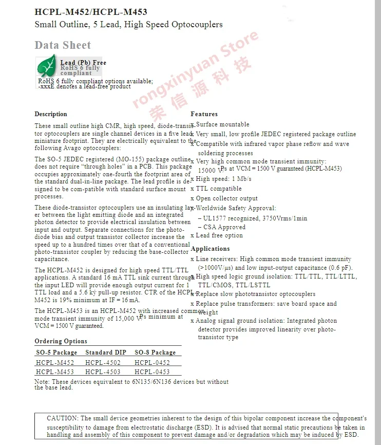 HCPL-M453-500E  Marking:  M453  SOP-5  HCPL-M453  HCPLM453 High Speed Optocouplers 100% New original
