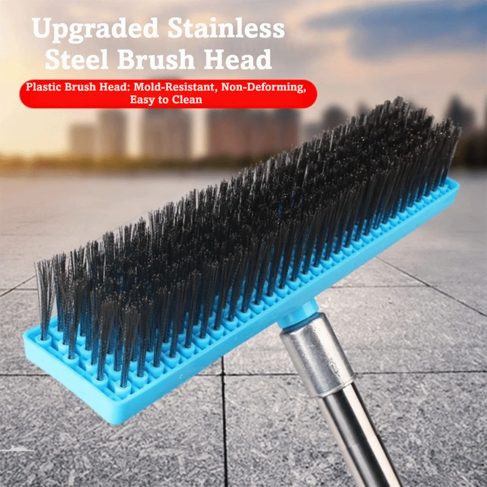 Long Handle Floor Wire Brush Heavy Duty Stainless Steel Tile Scrub Brush Telescopic Handle Rough Bristle Heavy Duty Wire Brush