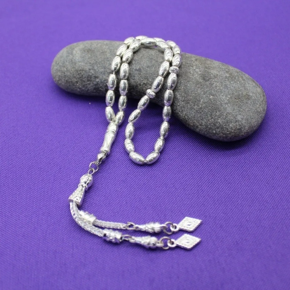 Vintage 23cm Length Prayer Beads Silver/Gold Alloy Muslim Tasbih Rice Grain Shape Praise Beads Middle East Use