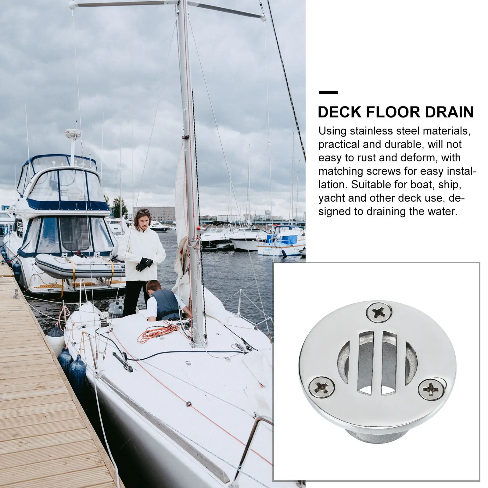 1Set Stainless Steel Deck Drain Plug for Boats Yachts Ships Heavy Duty Drainage Cover Floor Drain Scupper Marine Accessory