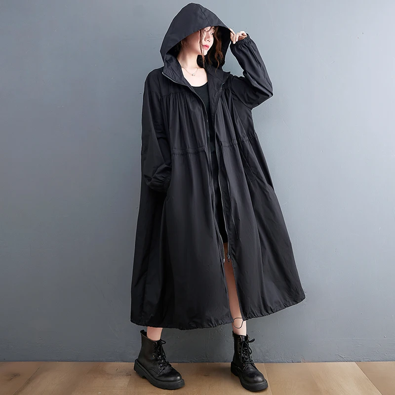 

Casual Briti Sle Women's Coat 2025 New Spring Autumn plus Size Hooded Mid-Length Faion Outerwear Cotton Long Sve