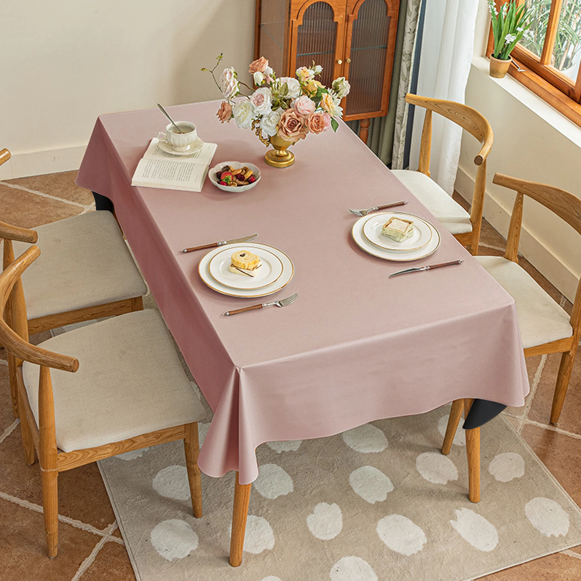 Einfarbige, einfache, wasserdichte Küchentischdecke, Tischdekoration für Hochzeiten und Feiertage, Picknicktischdecke im Freien – Detail 3