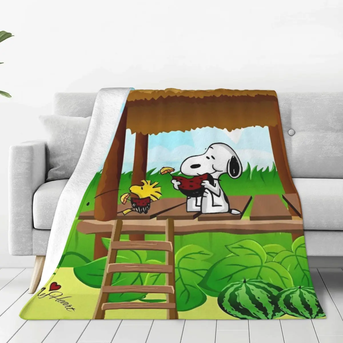 Snoopy Eats Watermelon Blanket Quality Soft Warm Bedding Throws Winter Travel Office Living Room Funny Bedspread