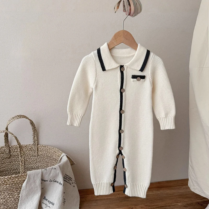 2026 New Spring Korean Style Climbing Suit 0-24M Toddler Baby Girl Boys Knitted Romper Infant Baby Girls Boys Knitted Jumpsuit