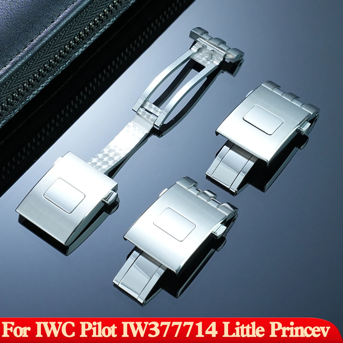 Stainless Steel Folding Buckle Replacement For IWC Pilot Little Prince IW377714 Mark Chronograph Stainless Steel Watch Strap