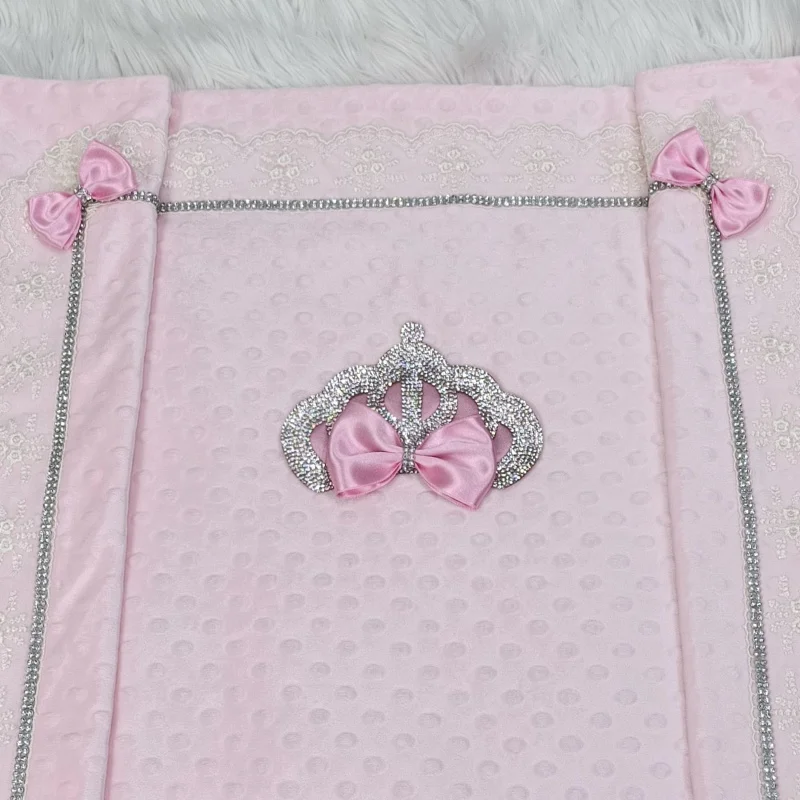 european-luxury-rhinestone-lace-bow-baby-blanket-soft-bubble-minky-warm-cover-for-newborn-girls