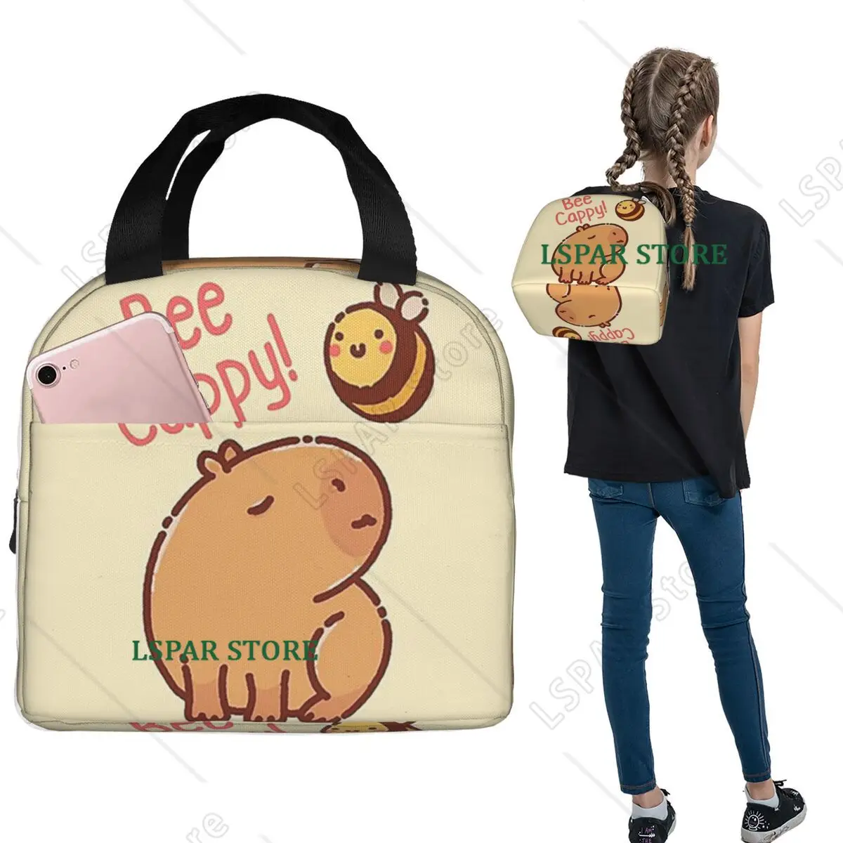 

Bee and Capybara Insulated Lunch Bag for Women Children Leakproof Food Boxes Thermal Lunch Box Tote