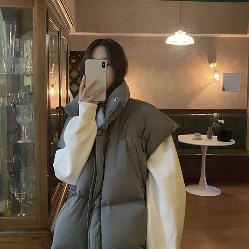 

Winter Down Vest Women Warm And Thic Short Loose Streetwear Cotton Waistcoat Casual Sleeveless Outwears