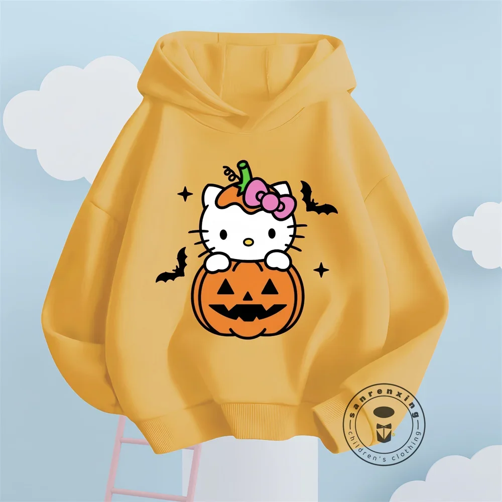 Chic and Cozy Hello Kitty Cartoon Sweatshirts for Children Fans Solid Colors Elastic Waist for Autumn Winter Comfort by Sanrio