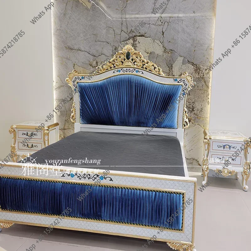 N65 French villa master bedroom bed palace European carved shell fabric wedding bed customization
