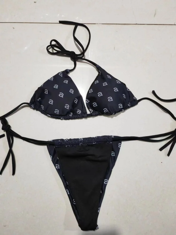 Bikini estampado de estilo playero para mujer, bañador Sexy con realce, Tanga, braguitas de vendaje, sujetador Wang, novedad de verano 2024