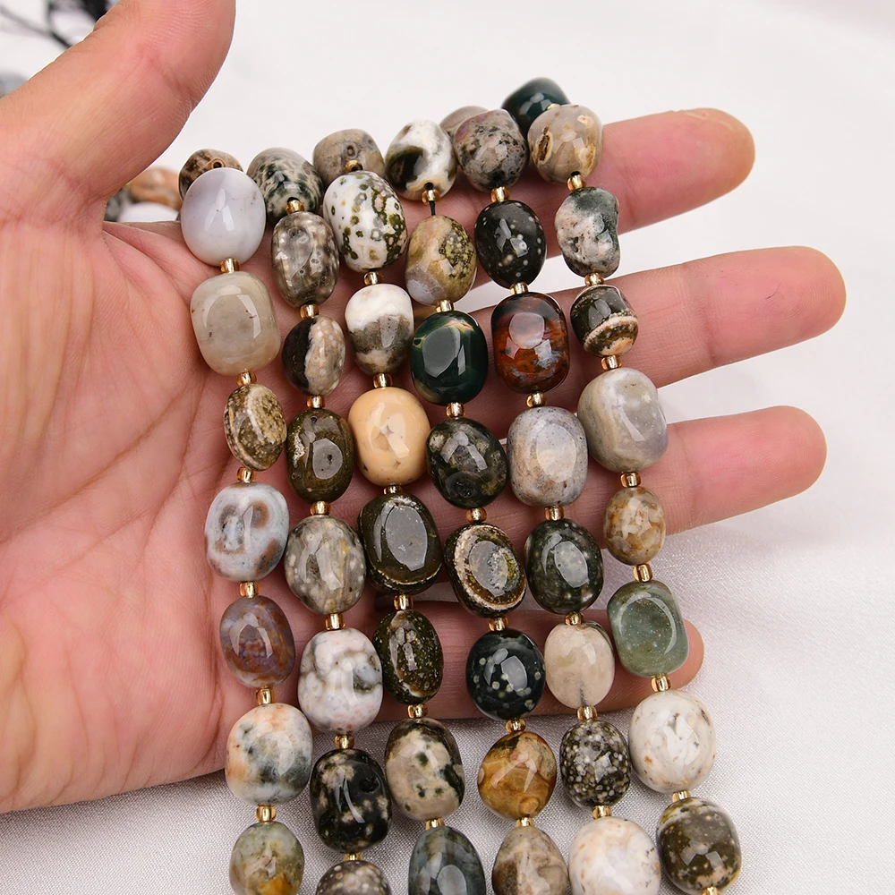APDGG 2 Strands Natural Ocean Jasper Agate Loose Beads Pebble Freeform Nugget Gemstone