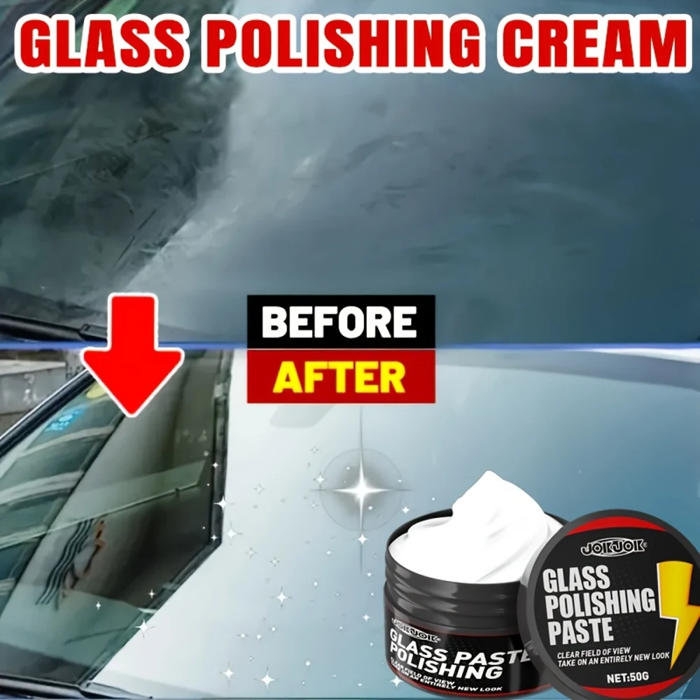 JOKJOK Glass Polish Paste - Heavy-Duty Windshield & Mirror Restorer, Scratch Remover Cream for, Boats, Motorcycles, RVs - Before