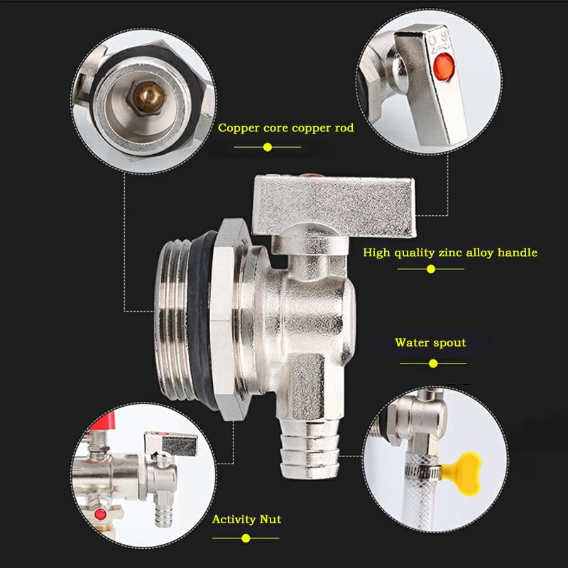 1pcs Floor Heating Drain Valve Geothermal Water Separator Drainage Copper Valve Nickel Plating Size: 3/4