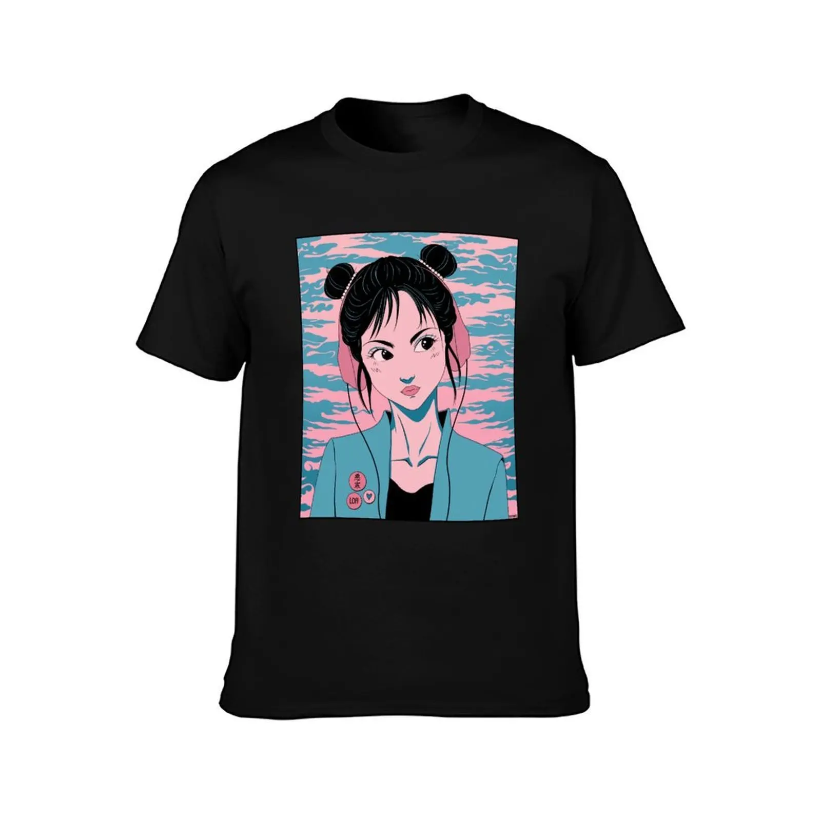 LOFI GIRL PINK AND BLUE MOOD T-Shirt, Summer Casual Cotton Tee, Oversized Streetwear Tops, Vintage Graphic Print, 100% Cotton