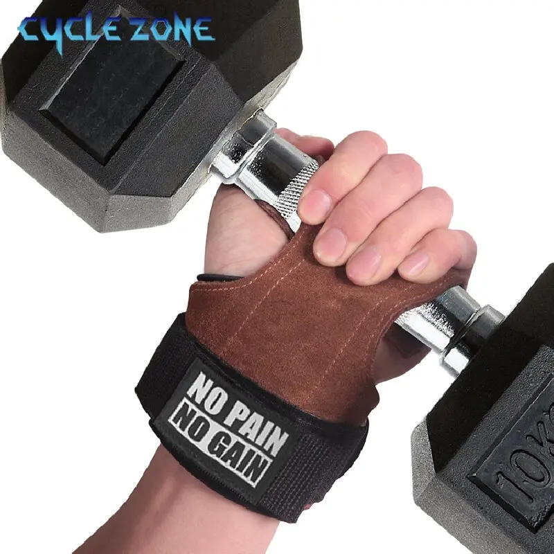 1 Pair Cowhide Exercise Weights Gloves Thickness Brown Anti-Skid WeightLifting Glove Deadlift Hand Palm Protection Gym Equipment