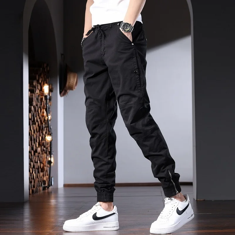 Pantalon décontracté en coton gris pour hommes, Streetwear de style coréen, coupe couvertes, proximité commandée, Wstring FjCP2RAM