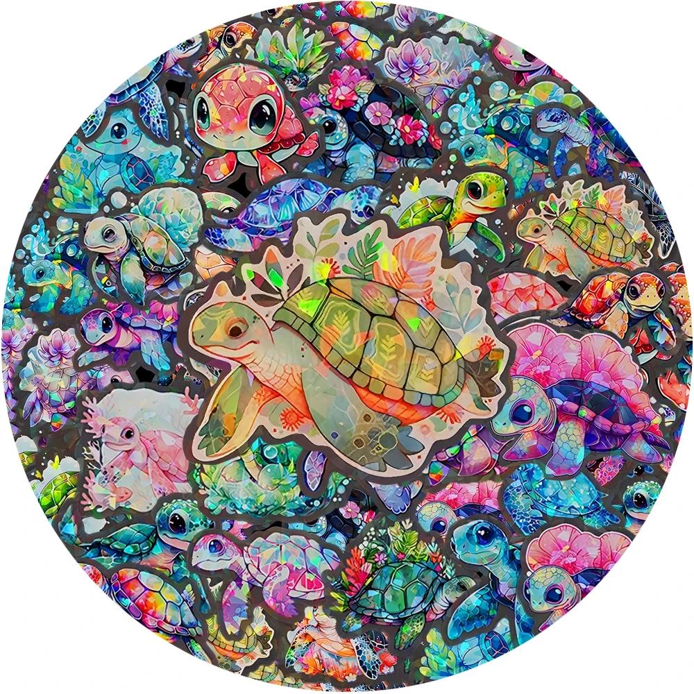 10/30/50pcs Transparent Colorful Turtle Cartoon Stickers Laser Animal Aesthetic Decals for Skateboard Luggage Funny Sticker Giff