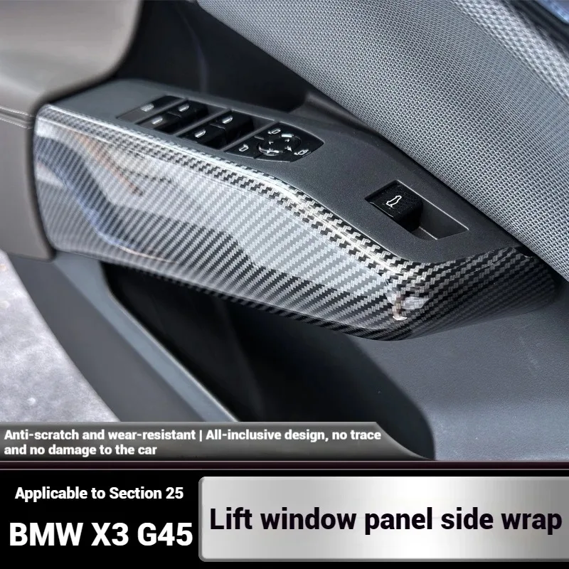 

2-piece Carbon fiber textured side decorative stickers for car window lift panels For BMW X3 G45 2025 car interior accessories
