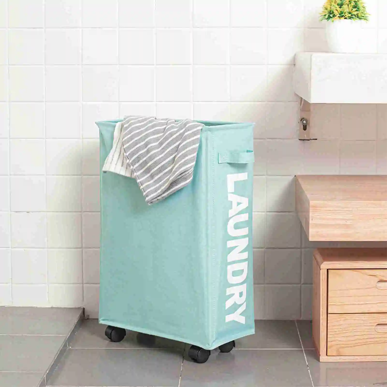 

Laundry Basket with Wheels Large Capacity Yoga Mat Storage Basket Multifunctional Foldable Waterproof Dirty Clothes Storage Bag