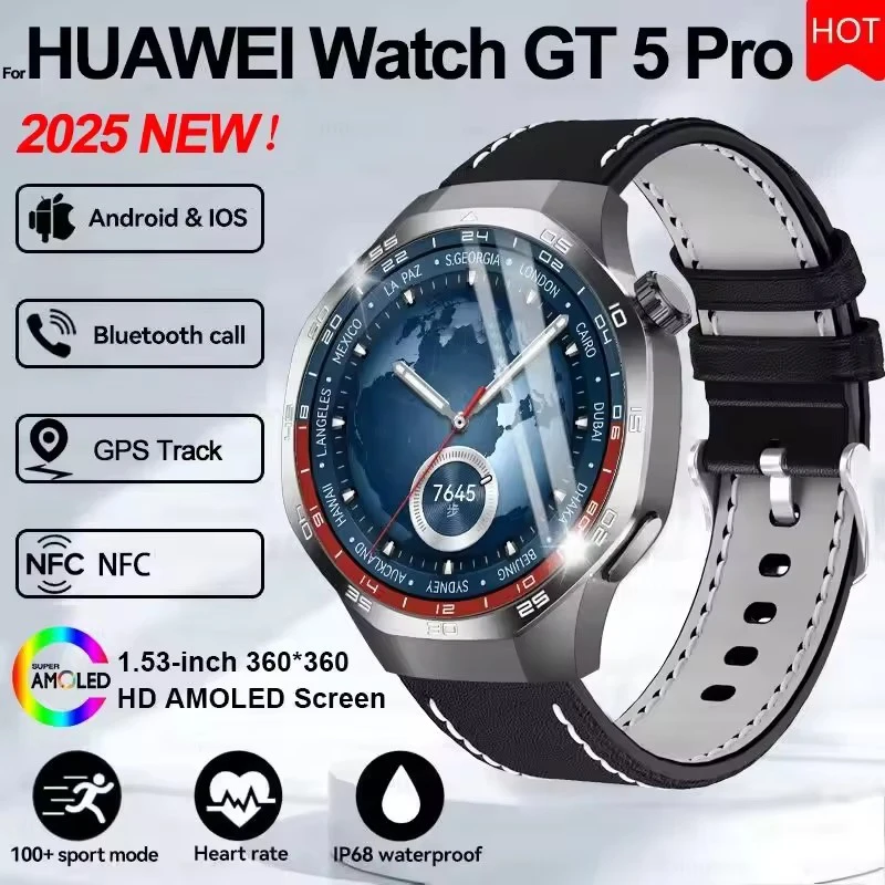 

2025New For Huawei Watch GT5 Pro Smart Watch AMOLED Screen NFC GPS Tracker Bluetooth Call Health Waterproof Smartwatch Men Women