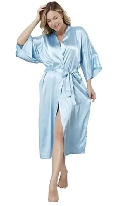 

Plus Size S-XXXL Rayon Bathrobe Womens Kimono Satin Long Robe Sexy Lingerie Classic Nightgown Sleepwear with Belt