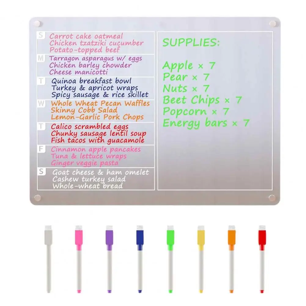 Magnetic Weekly Planner for Refrigerator Acrylic Magnetic Planning Board with Dry Erase Surface Monthly Weekly Meal Menu Planner