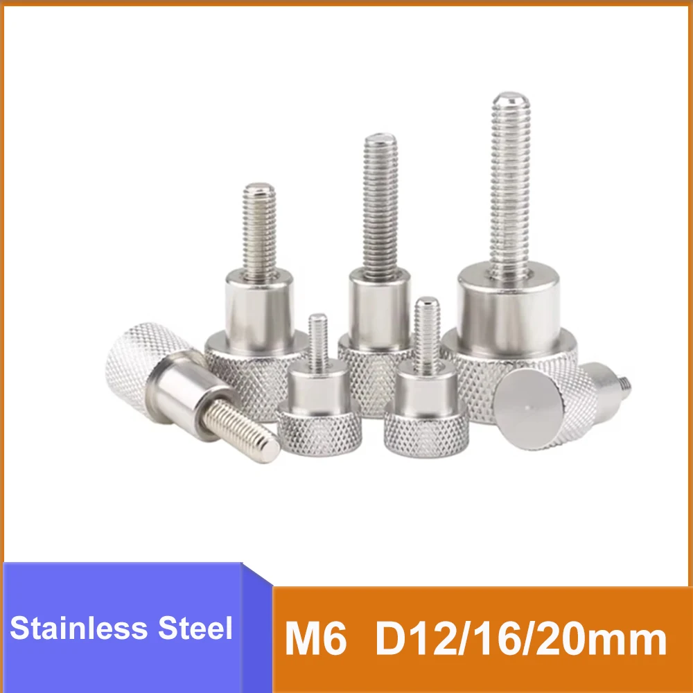 2pcs M6 D12/16/20mm Stainless Steel Knurled High Head Thumb Screws With Handle Hand Twist Adjustment Bolt Fastener