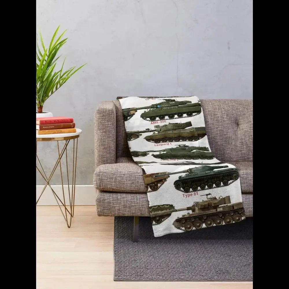 

Плед из флиса с изображением основных боевых танков эпохи Холодной войны, мягкий и уютный дизайн для дивана, кровати или домашнего декора, уникальная военная тематика
