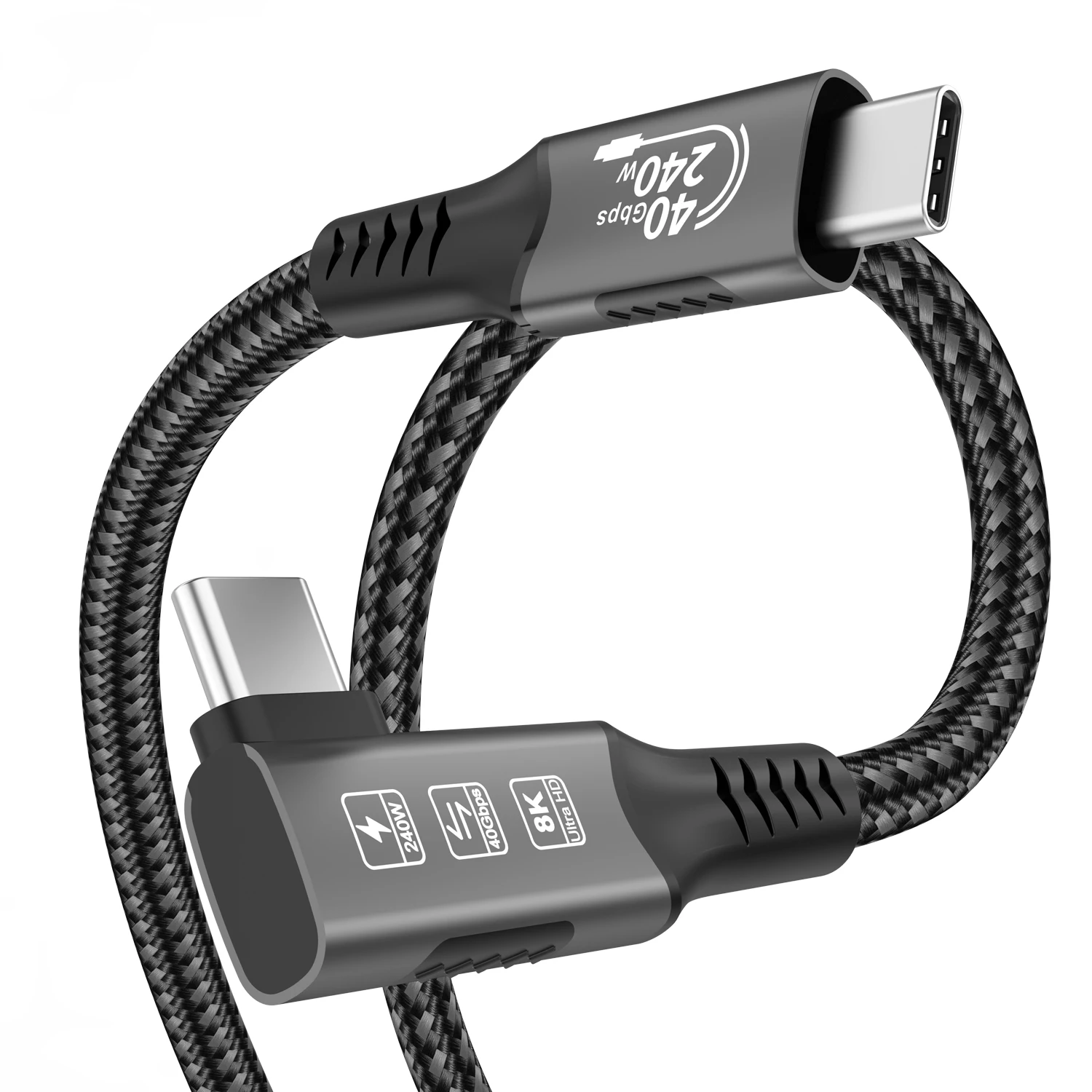 8K@60Hz USB4 Winkelkabel mit Thunderbolt 4 240W Ladefunktion, 40 Gbps Datenübertragung HDR, USB-C zu USB-C Kabel, 90 Grad für MacBook Mac SSD – Detail 4