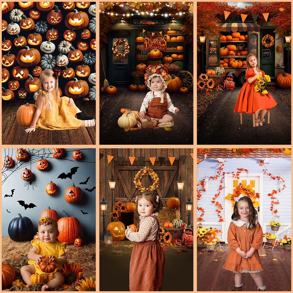 

Newborn 1st Cake Smash Halloween Pumpkin Photography Background Children Portrait Happy Birthday Party Autumn Backdrops Banner