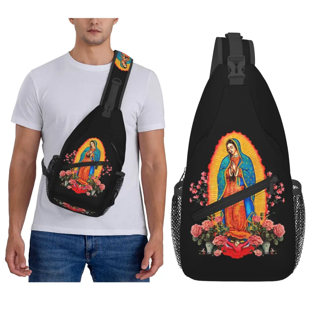 Borsa da petto Vergine di Guadalupe da uomo, zaino a tracolla, borsa da petto, borsa da viaggio, escursionismo, zaino a tracolla