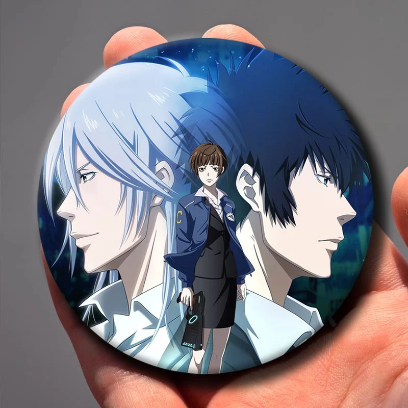 58mm 1PC Anime P-PSYCHO-PASS Badge Cartoon Enamel Pins Tinplate Brooches for Clothing Backpack Decoration Souvenir Gifts