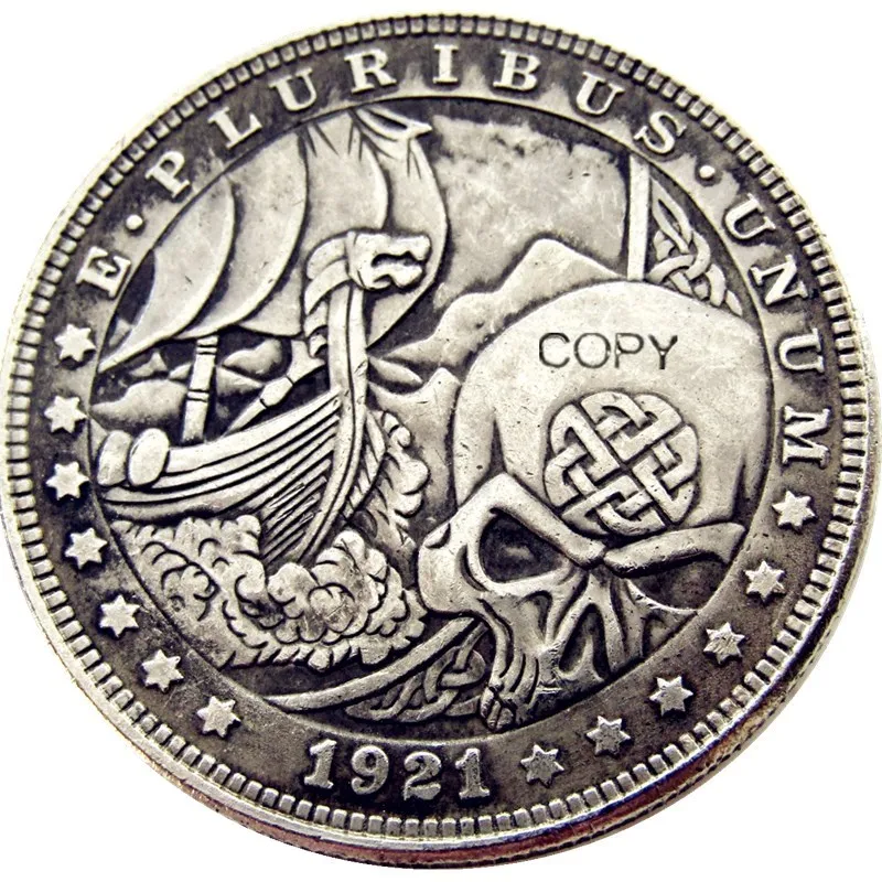 HB(67)US Hobo Morgan Dollar Skull Zombie Zkeleton Silver Plated Copy Coins