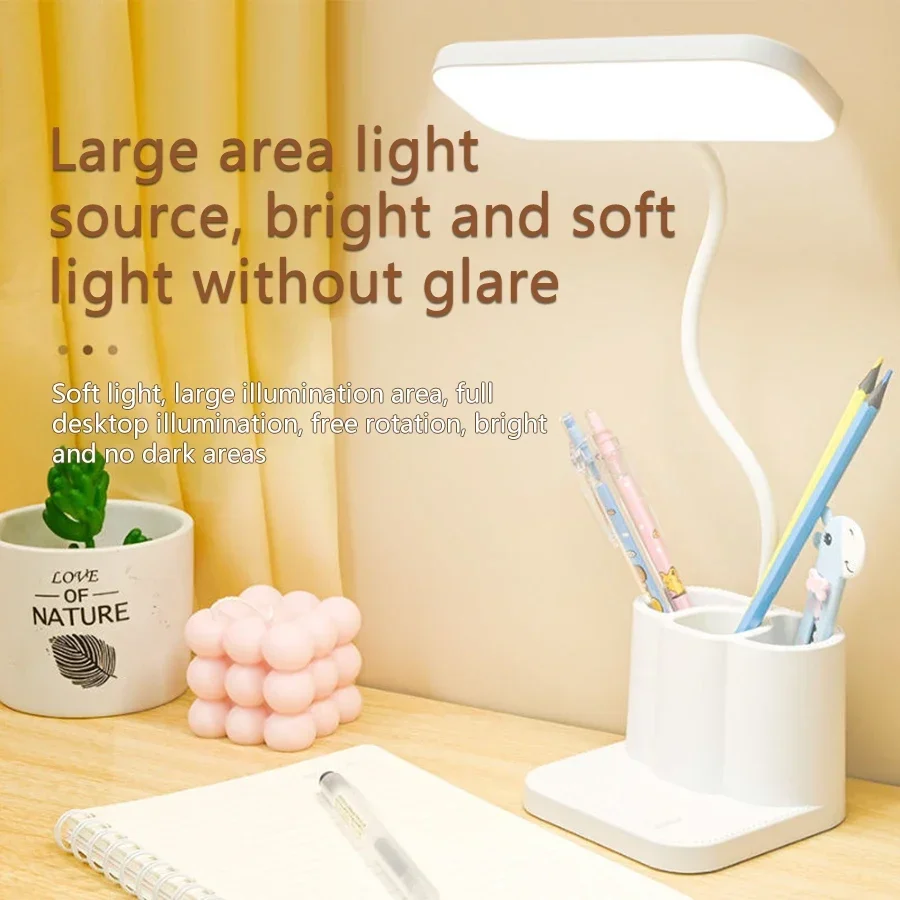 Rechargeable Multi Functional LED Desk Lamp Eye Protection Reading Lamp Dormitory Bedroom Bedside Table Lamp with Pen Holder