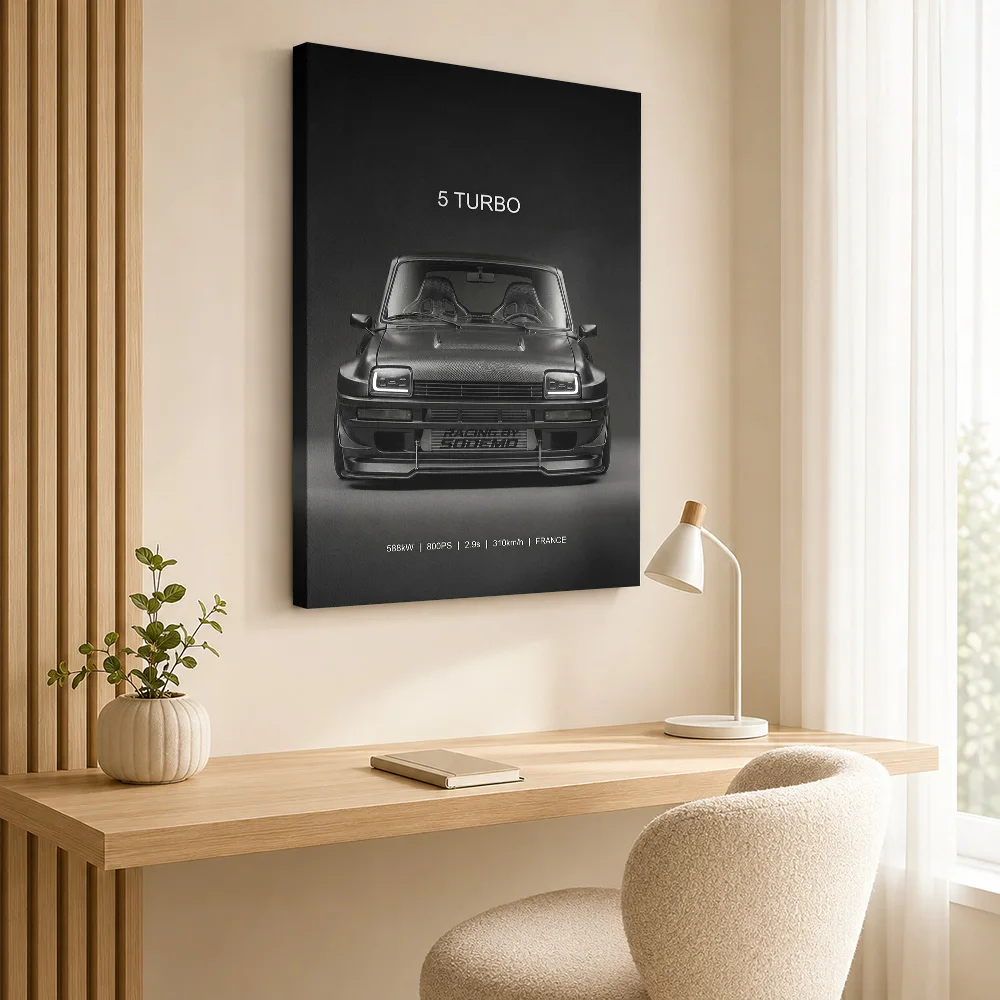 Sleek Black French 5 Turbo Car Iconic Canvas Painting Poster Personalized Photo Modern Canvas Wall Art Garage And Office Decor